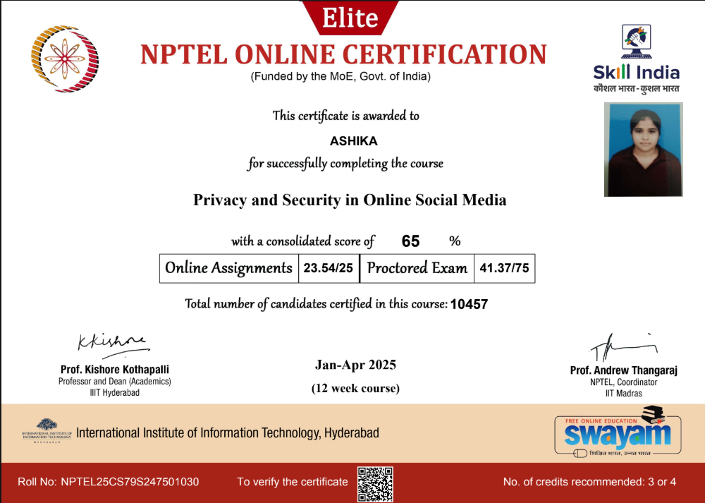 NPTEL Certificate